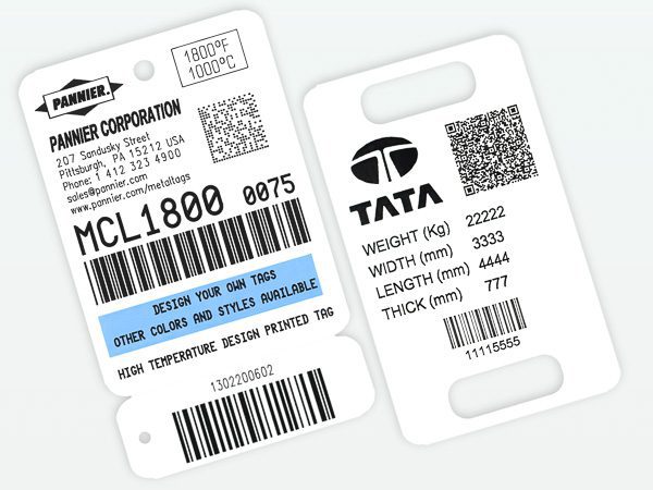 metal labels made of stainless steel and aluminum printed with bar codes and product information