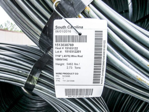 plastic heat resistant bar code tag attached to wire rod for high temperature processing