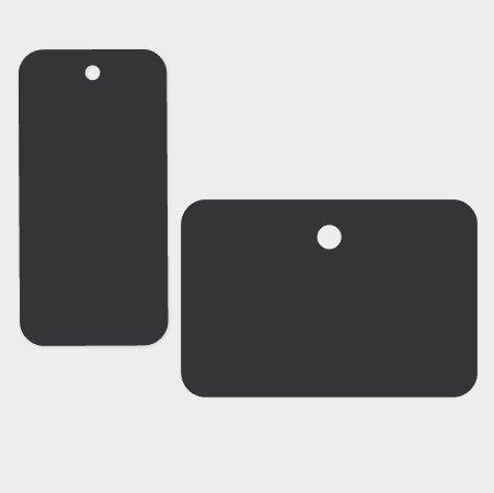 black anodized aluminum tags with one hole for hanging on products