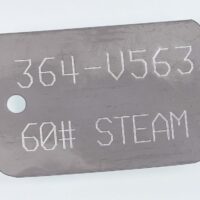 metal equipment hang tag engraved with text