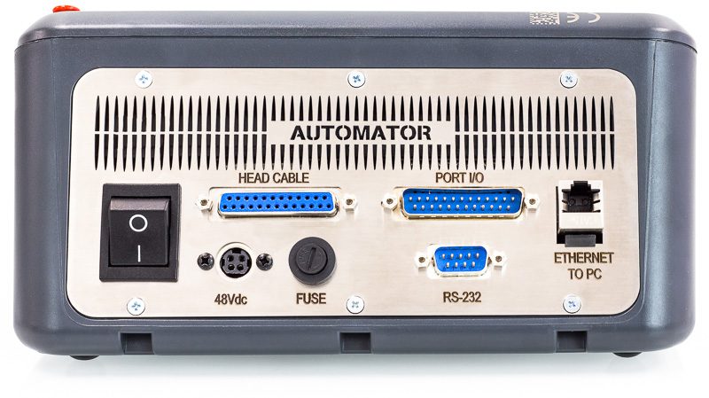 view of the rear side of an AC500 controller showing all ports and power switch