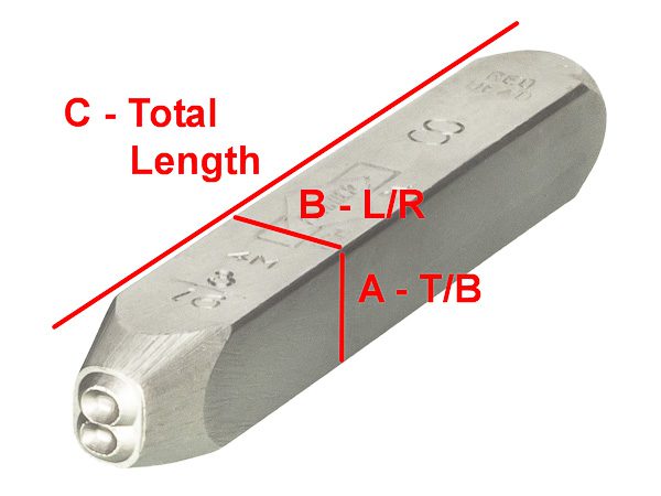 diagram showing how to measure the dimensions of a steel marking stamp