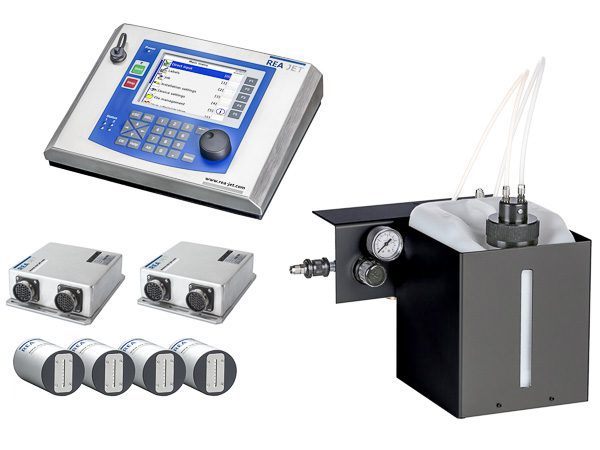 components of a dye-based DOD ink jet system including print heads, ink supply, and controller