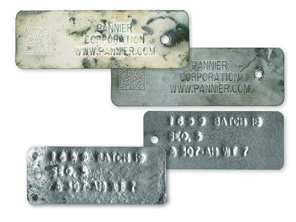 embossed metal tags after annealing, shot blasting, and galvanizing processes